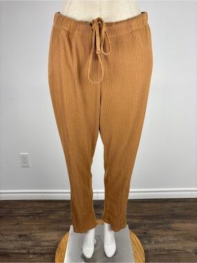 UNIQLO Pleated Straight Camel Brown Plisse Drawstring Lounge Trousers XL